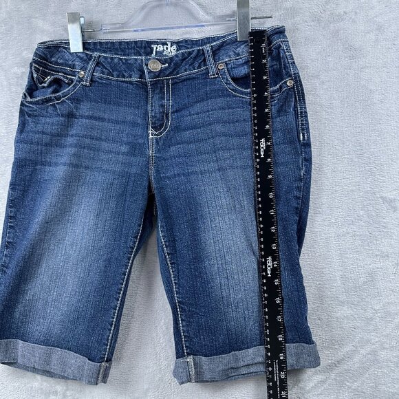Jade Jeans Bermuda Shorts Womens Size 11/12 Embroidered Pockets Mid Rise Blue - Picture 9 of 10